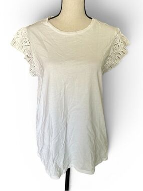 Michael Kors White Lace Sleeve Crewneck Tee Shirt Size Medium